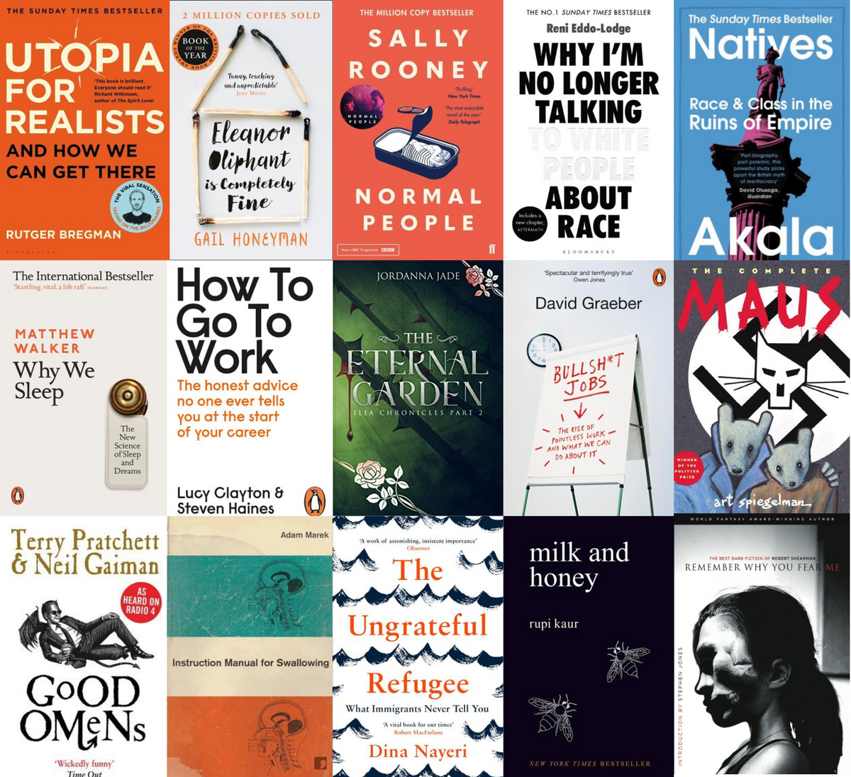 Collage of covers for all 15 books in this list