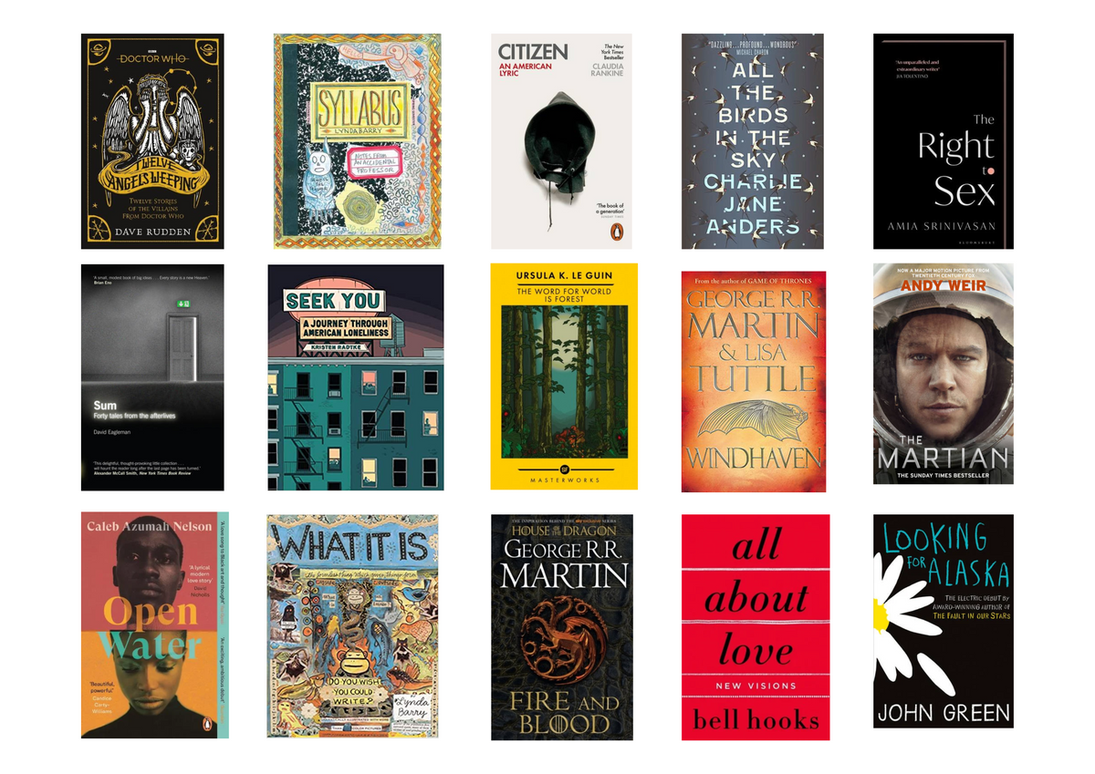 Collage of 15 book covers for all the titles listed below