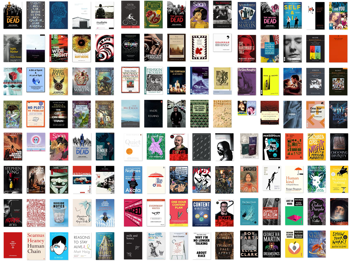 Collage of different book covers for just 120 of the 327 books I read from the start of 2016 to the end of 2021